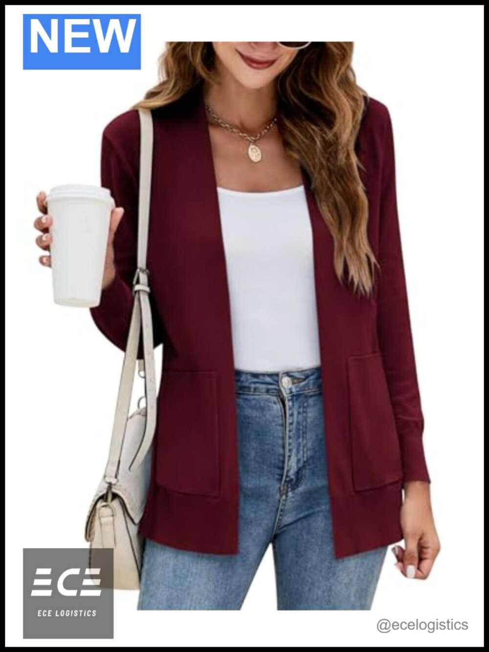 Women Long Sleeve Open Front Knit Cardigan Sweater with Pockets